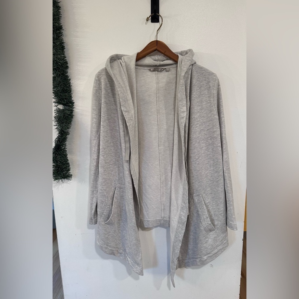 Athleta Vista Wrap Gray Open Front Hooded Cardigan Sweater Top Size Small Yoga - Picture 2 of 9